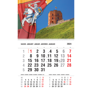 2024 metų kalendorius su Gedimino pilies nuotrauka