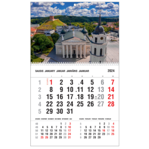 2024 metų kalendorius su Vilniuje esančios katedros nuotrauka